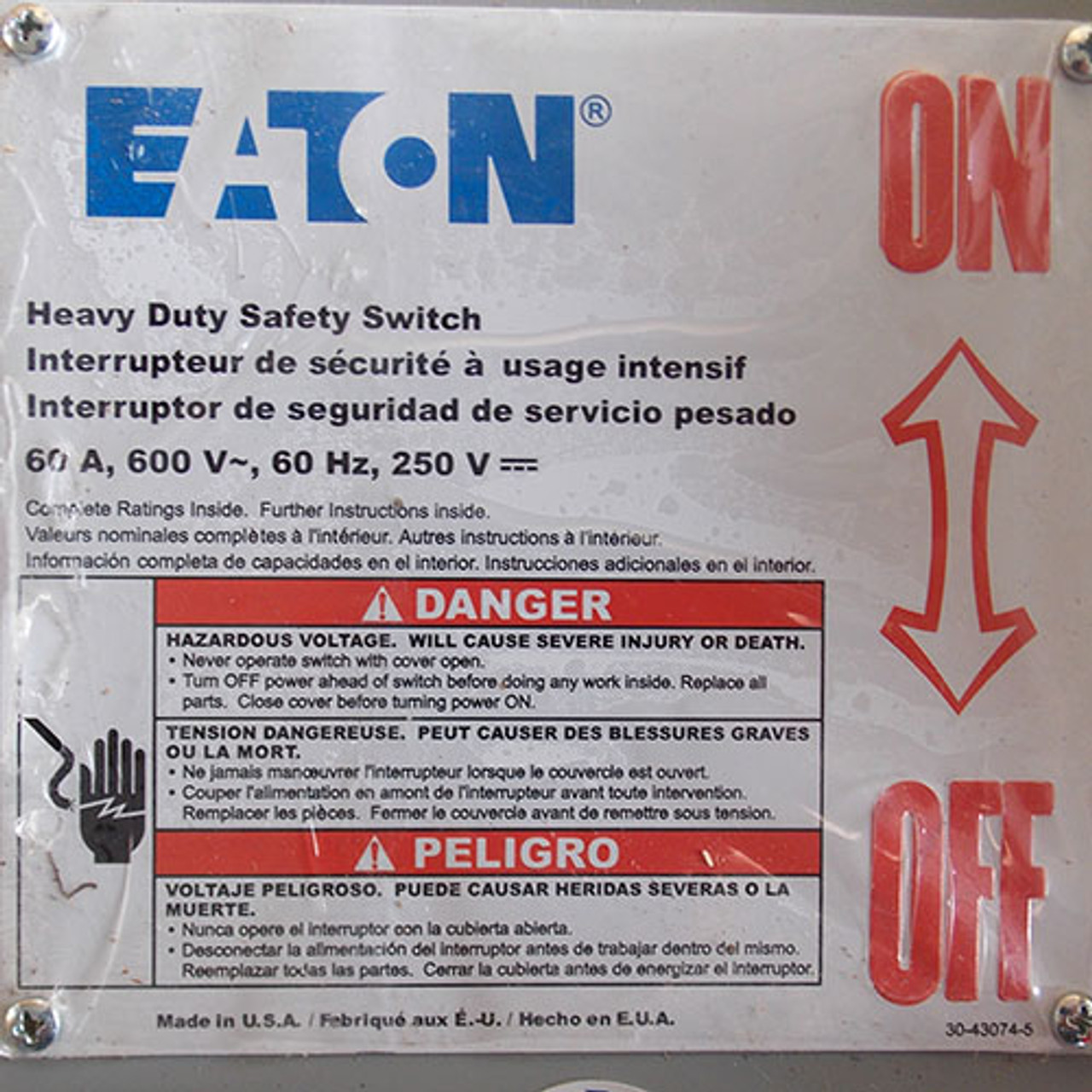 Eaton Cutler Hammer DH362URK Heavy Duty Non-Fusible Safety Switch 3P 60A 600VAC Nema 3R - New