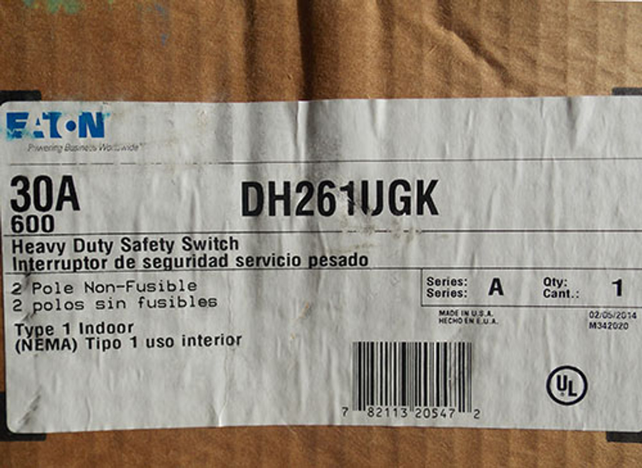 Eaton Cutler Hammer DH261UGK Heavy Duty Non-Fusible Safety Switch 30A 600VAC Nema 1 - New