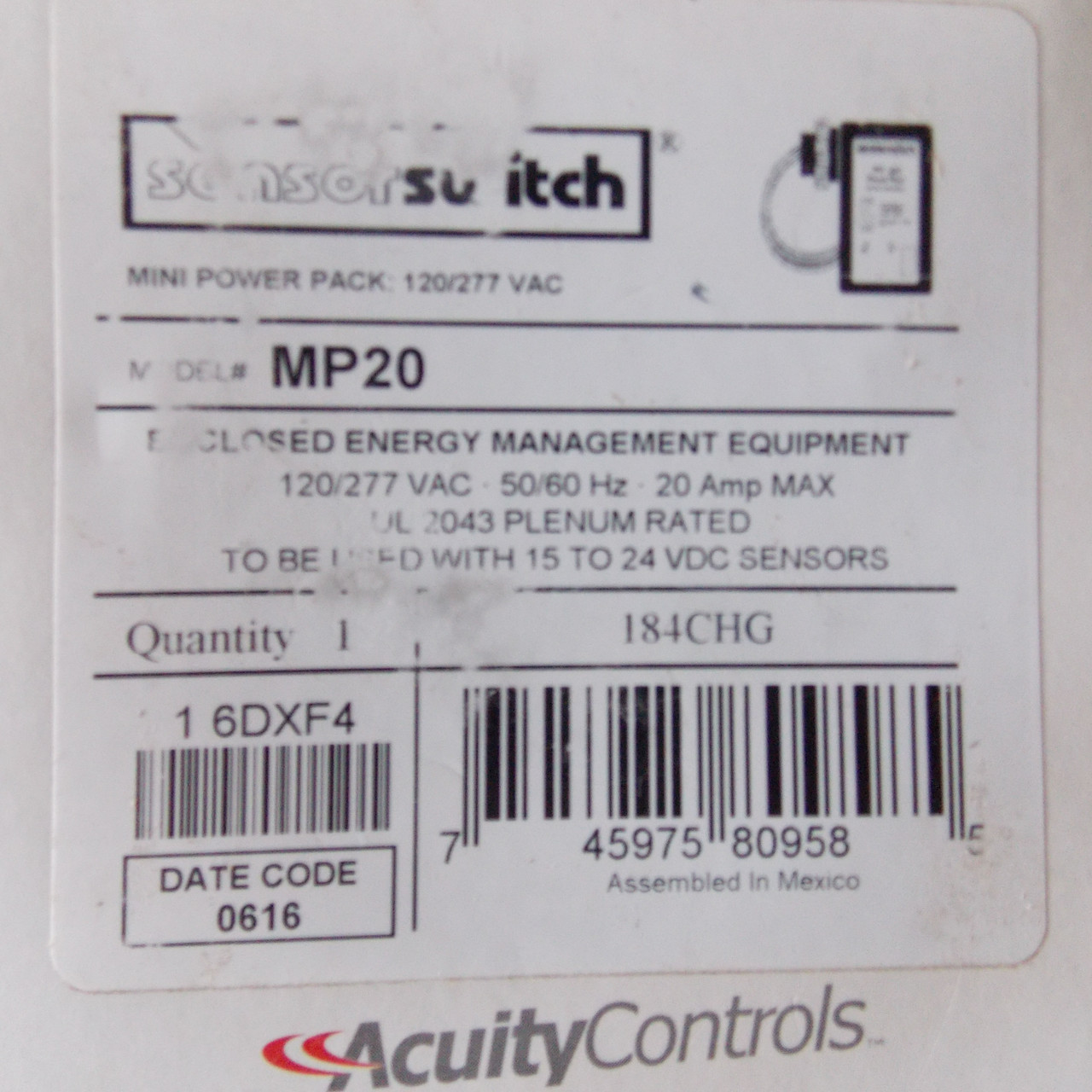 Acuity SensorSwitch MP20 Mini Power Pack 120/277VAC 20 Amp - New