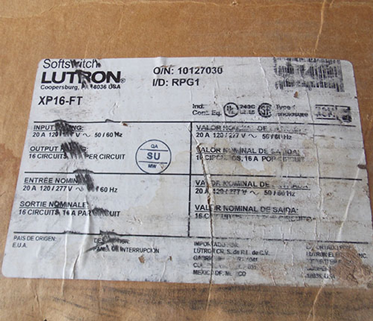 Lutron XP16-FT Softswitch Power Panel 16 Circuit 120/277V 60Hz 20 Amp - New