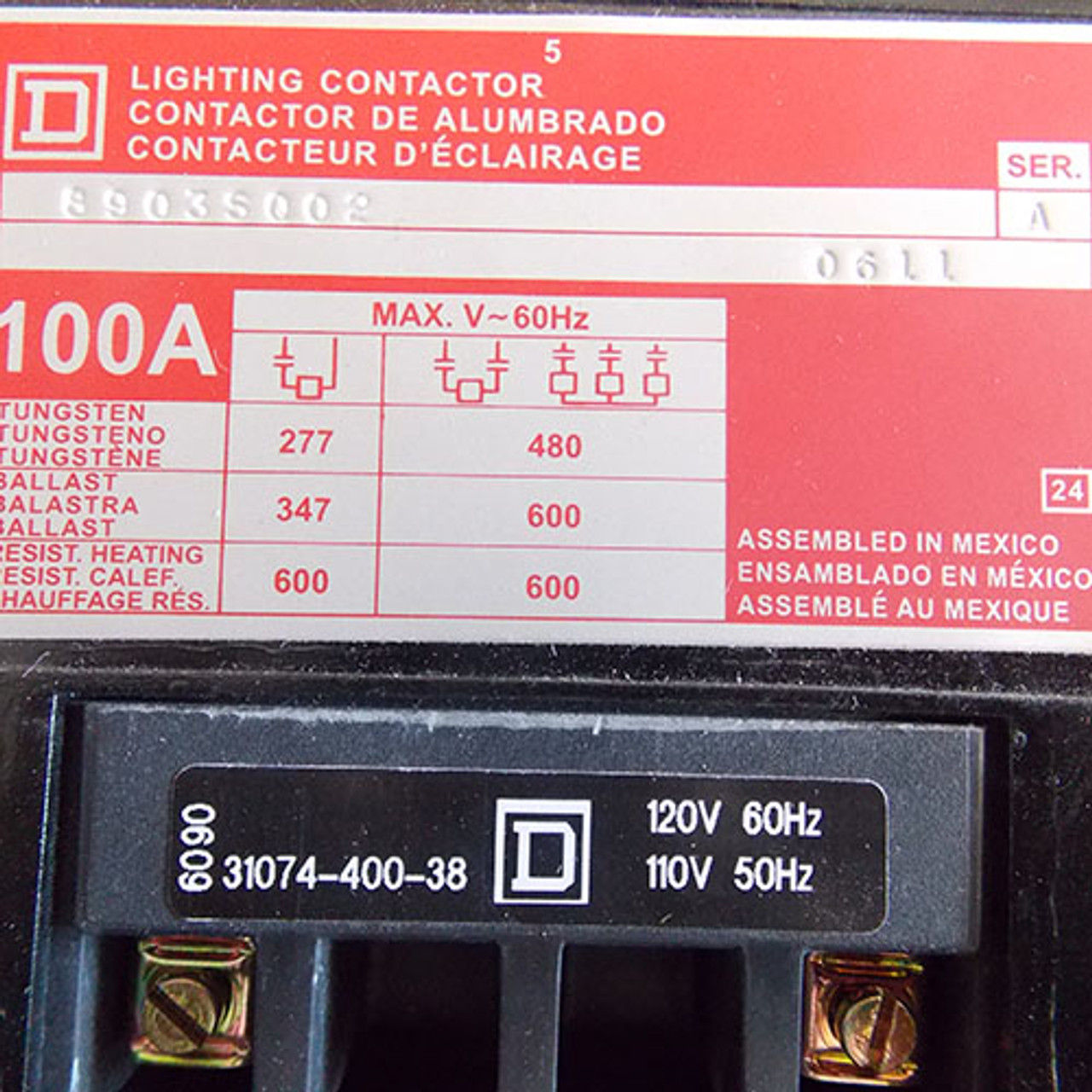 Square D 8903-SQG2V02 Lighting Contactor 3 Pole 100 Amp 120V Coil Nema 1- New