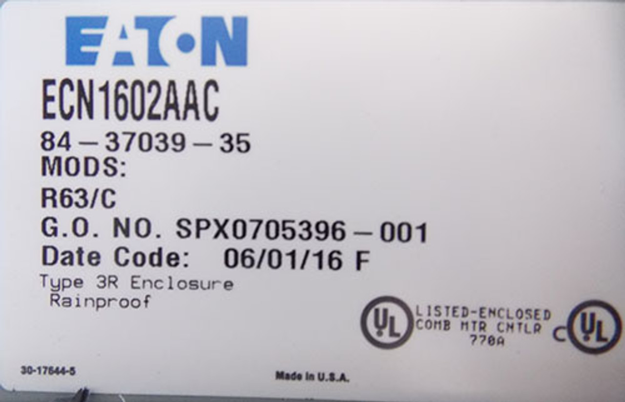 Eaton ECN1602AAC Size 0 Fusible Combination Starter 600VAC Max 18 Amp 120V Coil Nema 3R - New