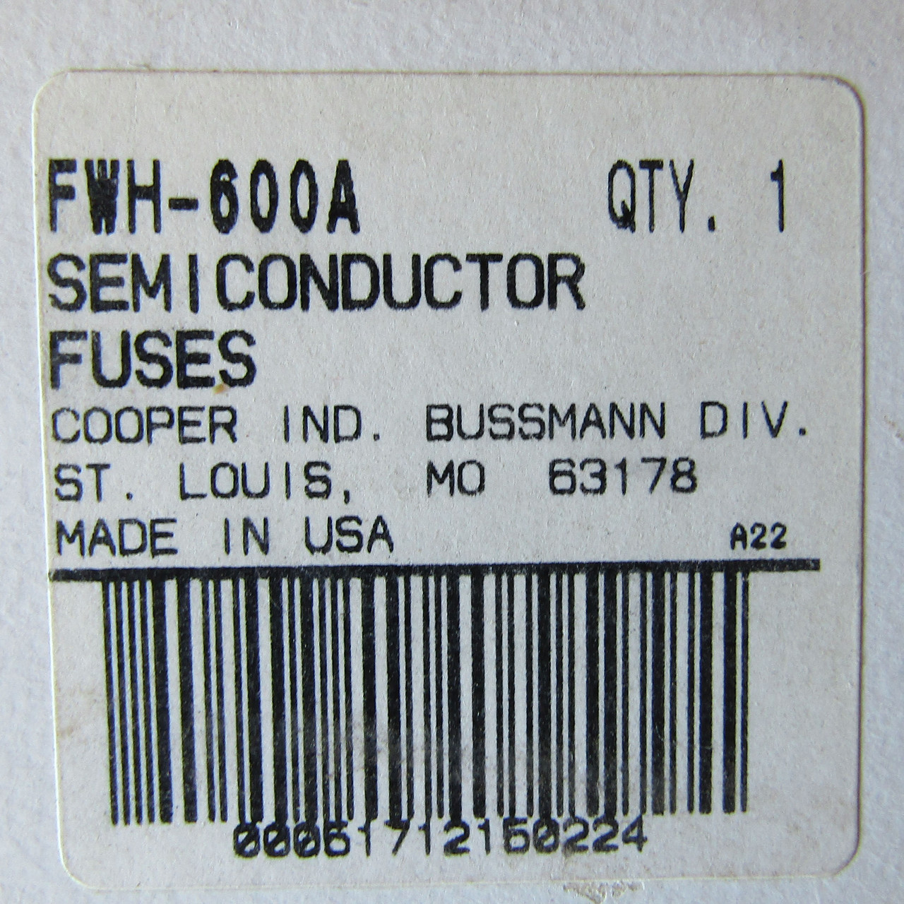 Bussmann FWH-600A 600 Amp 500V AC/DC Semiconductor Fuse - New In Box