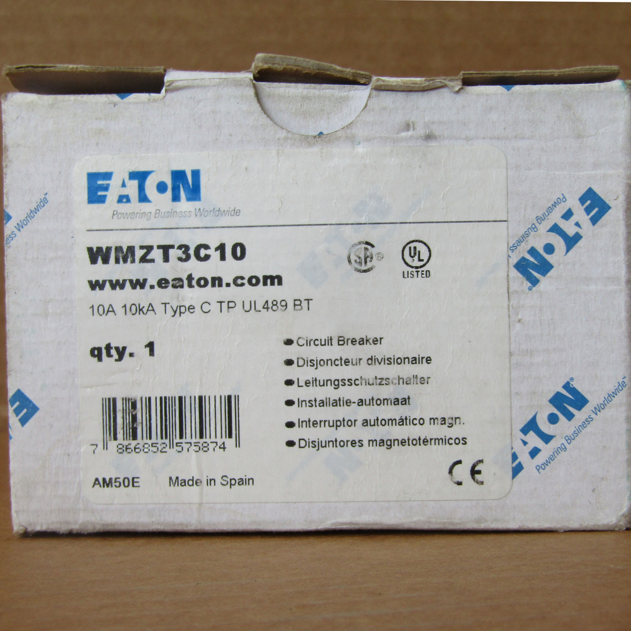 Eaton WMZT3C10 175X 3 Pole 10 Amp 480Y/277 VAC 10kA Type C Circuit Breaker - New