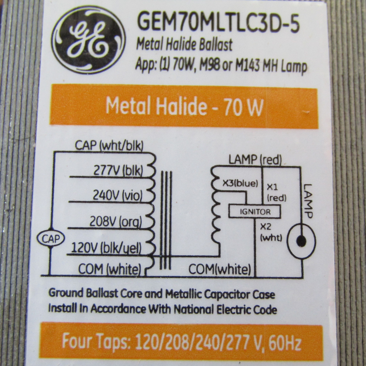 GE GEM70MLTLC3D-5 86847 Metal Halide Ballast 70W 120/208/240/277V - New 