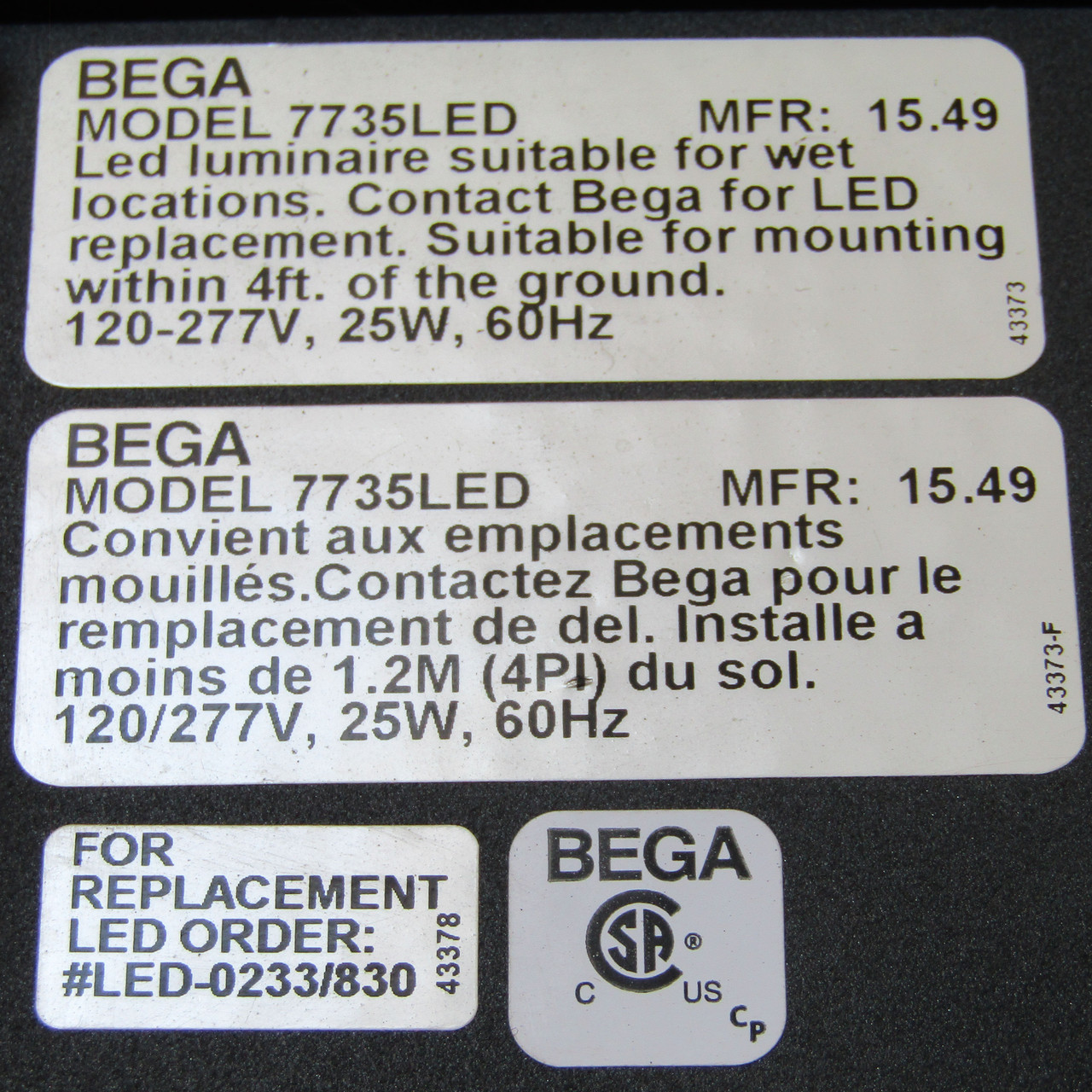 BEGA 7735LED Surface Mount On The Ground Luminaire, 25 Watt, 120-277V 60Hz - New