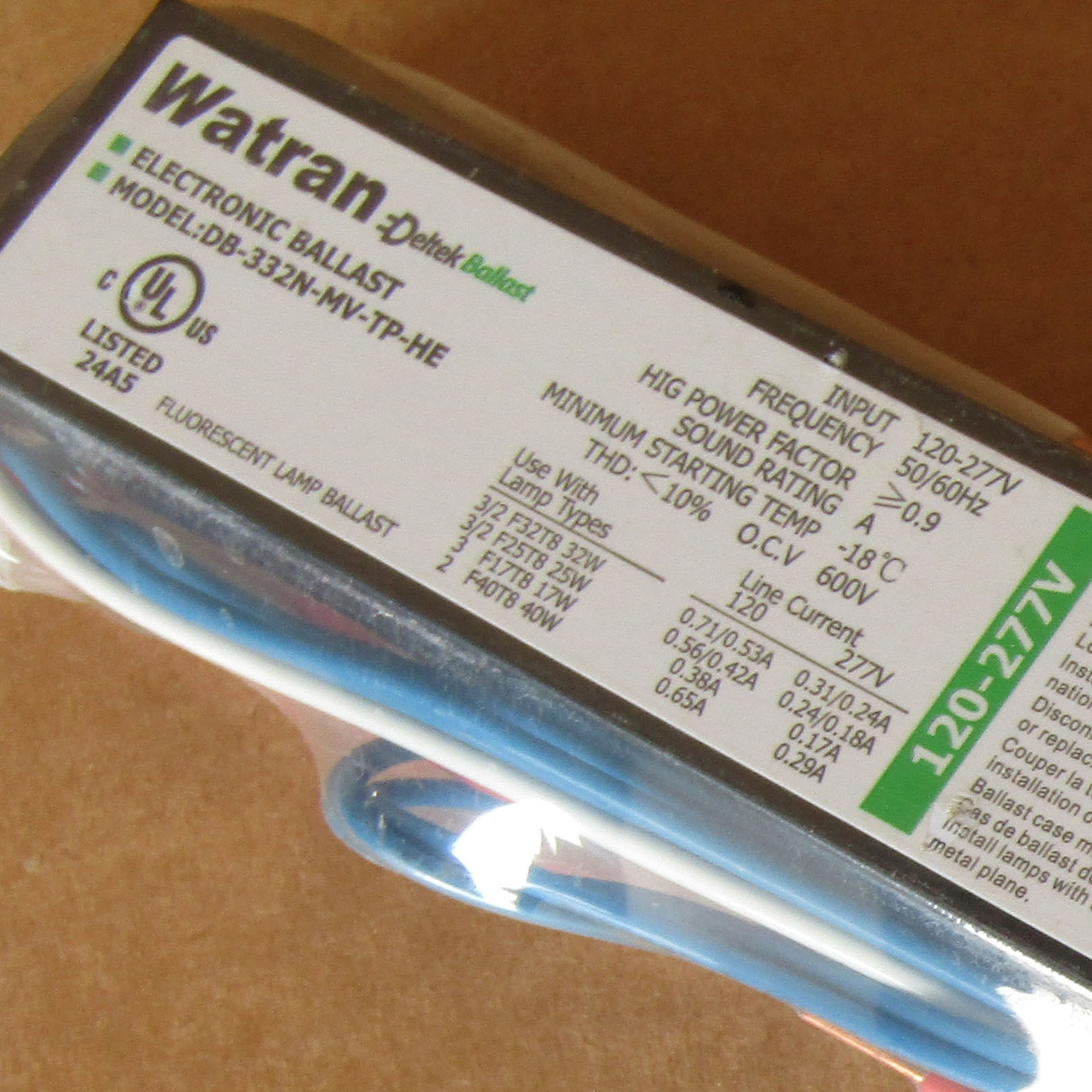 Watran Deltek Ballast 80213 DB-332N-MV-TP-HE 120/277V Electronic Fluorescent Ballast - New