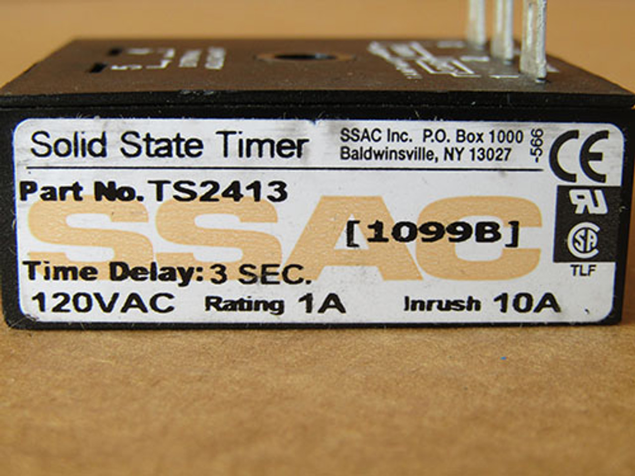 SSAC Solid State Timer TS2413 120VAC Rating 1A Inrush 10A - New