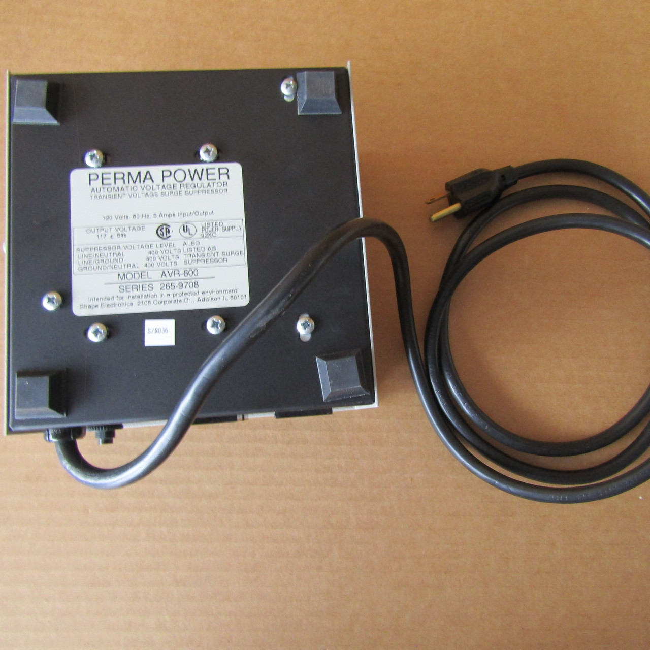 Perma Power AVR-600 Automatic Voltage Regulator 120V 60Hz 5 Amps - New
