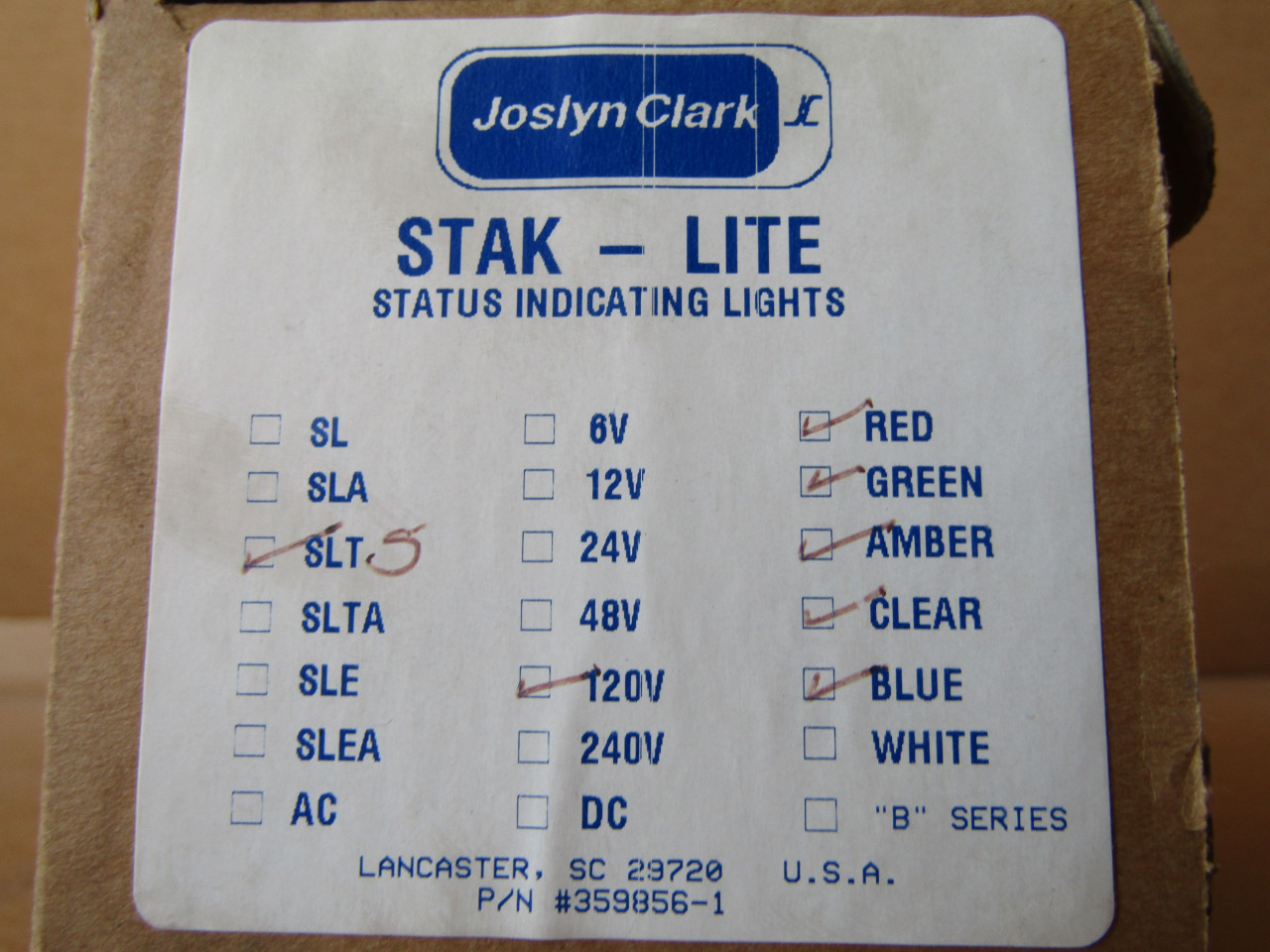 Joslyn Clark STAK-LITE SLT-5 Status Indicating Lights, 120V - New