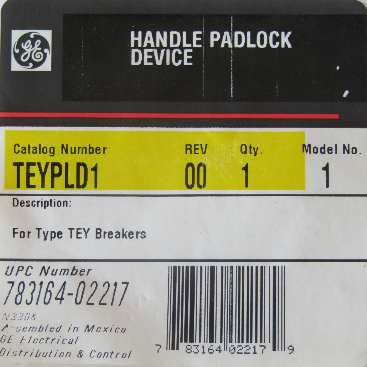 General Electric TEYPLD1 Handle Padlock Device Model No. 1 - New