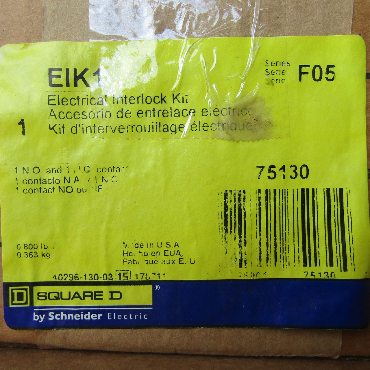 Square D EIK1 Electrical Interlock Switch Kit, 1 NO and 1 NC Contact - New