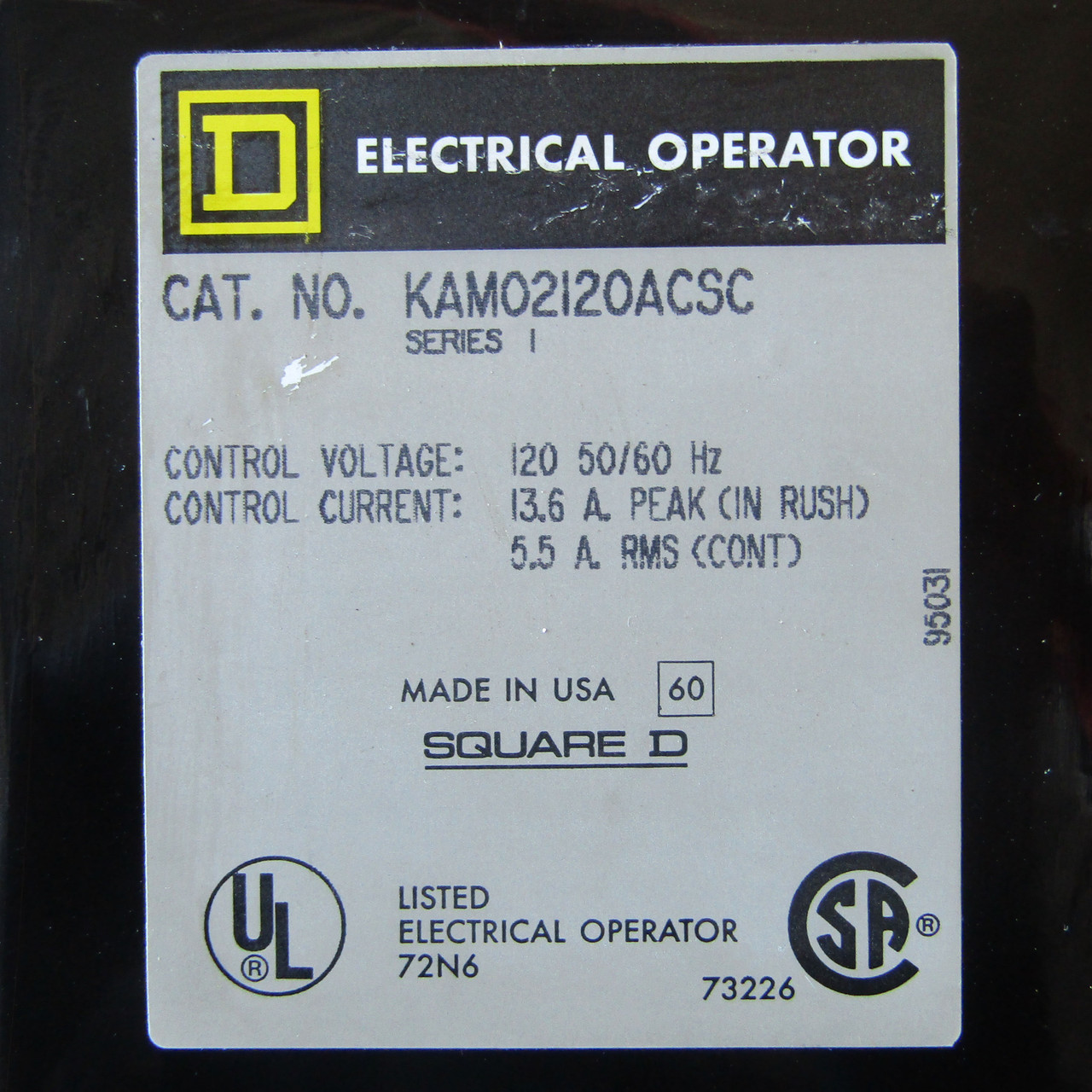 Square D KAM02120ACSC 120VAC Circuit Breaker Electrical Operator - Used