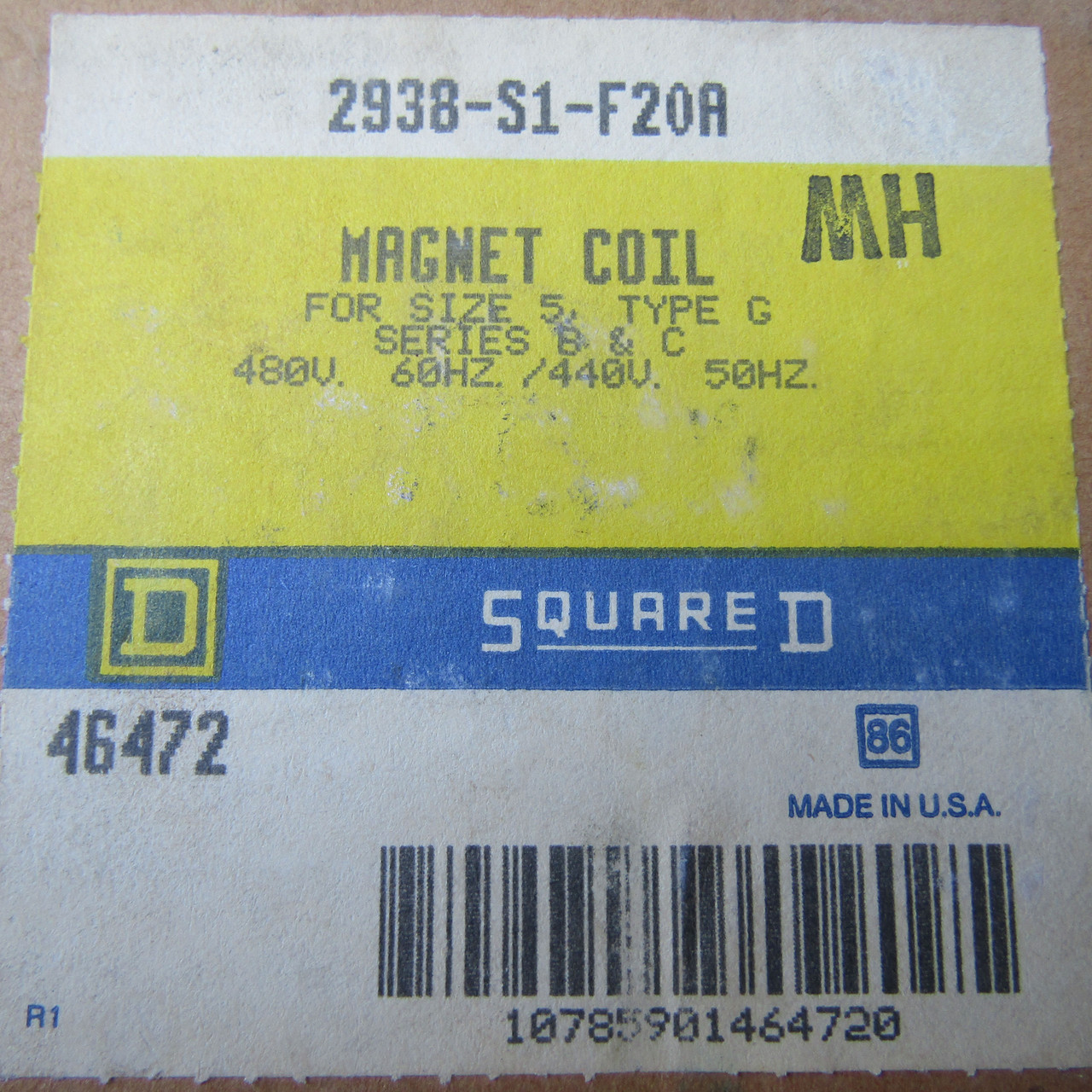 Square D 2938-S1-F20A Magnetic Coil for Size 5 440V / 480V - New