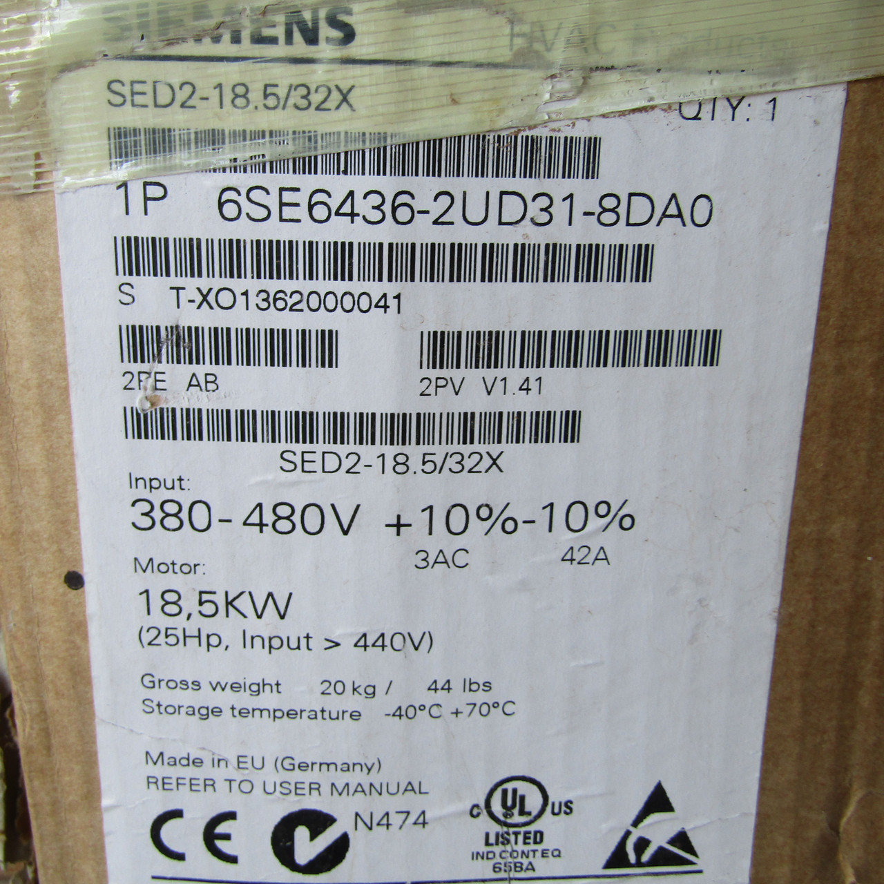 Siemens 6SE6436-2UD31-8DA0 AC Drive for HVAC 18.5KW 3PH 380-480VAC - New