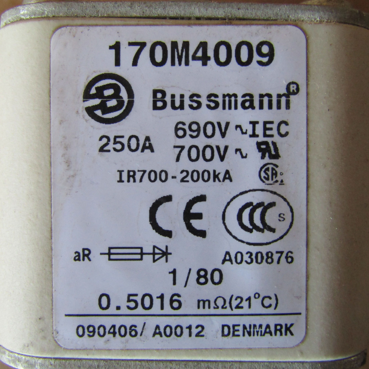 Bussmann 170M4009 250 Amp 690V 1/80 Fuse - Used