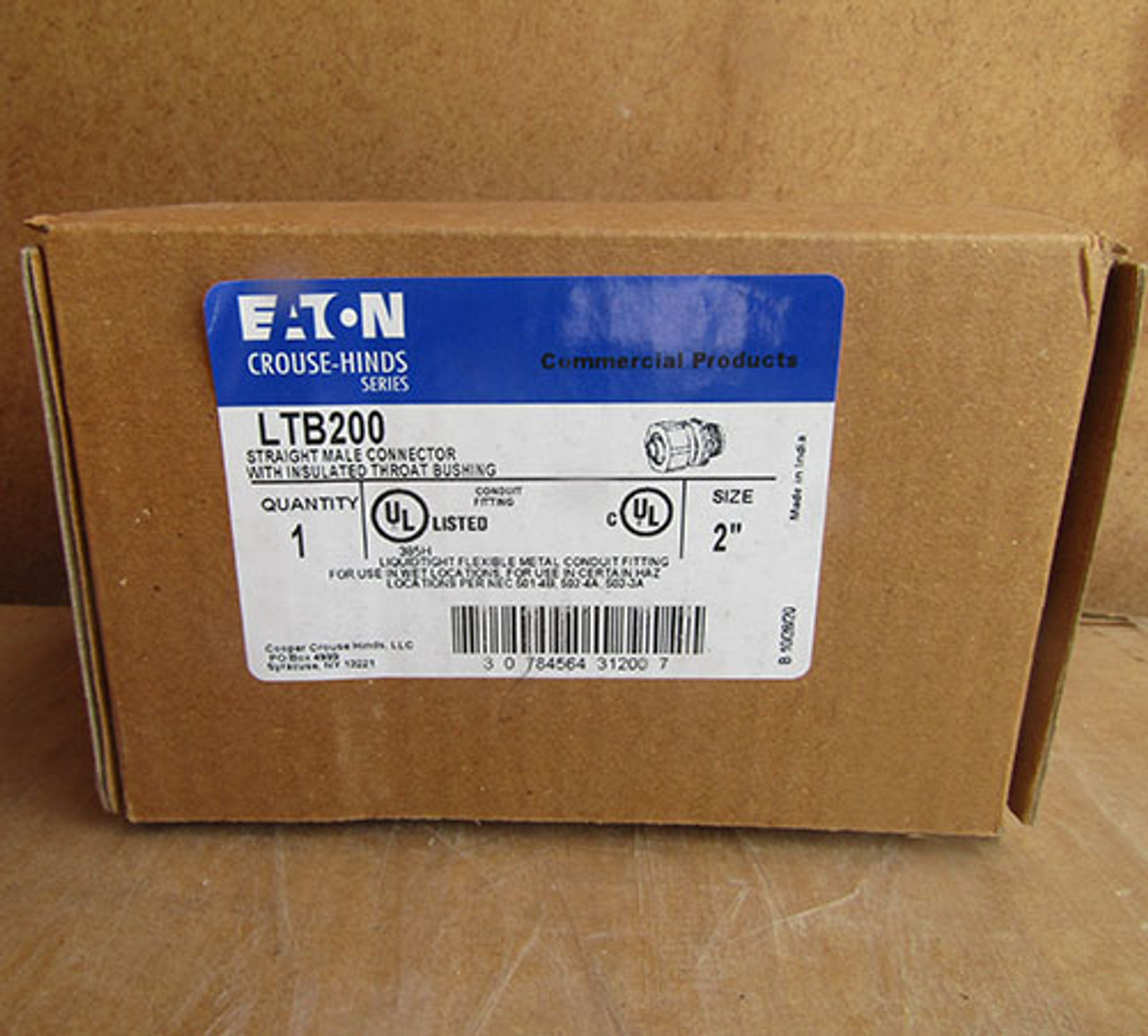 Eaton LTB200 2" Straight Male Connector w/ Insulated Throat Bushing - New In Box