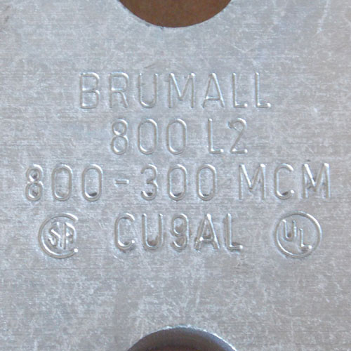 2Pc Brumall 800L2 800 - 300 MCM Single Hole Lug CU9AL New