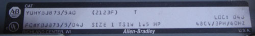 Allen-Bradley MCC Bucket Size 1 Rev w/ HMCP007COC 7A Circuit Breaker - NPO