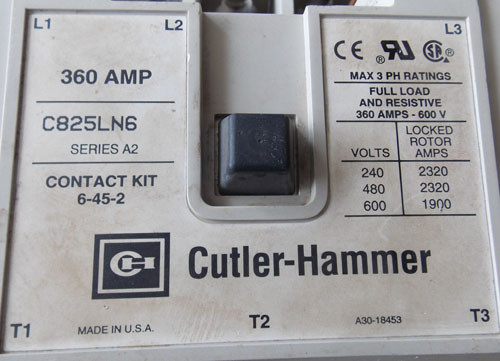 Cutler Hammer C825LN6 Magnetic Contactor 3PH 360A 120V Coil Series A2 - Used