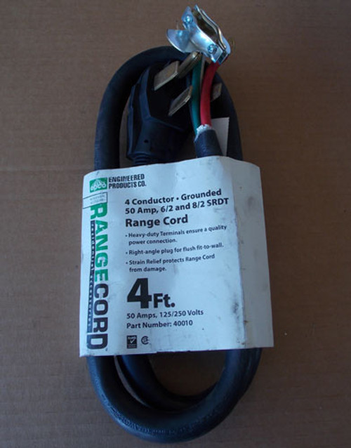 Engineered Products 40010 4Ft Range Cord 50A,125/250V 4 Conductor-Grounded