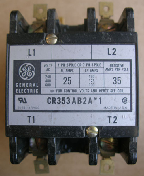 GE CR353AB2A*1 25A 240/480/600V 2P Magnetic Contactor 24V Coil - Used