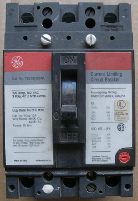 GE TEL136080WL 3 Pole 80 Amp 600 Volt Molded Case Circuit Breaker - Used