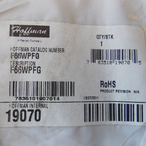 Hoffman F66WPFG Wireway, Steel/Epoxy, Closure Plate, 6.00" x 6.00" - New
