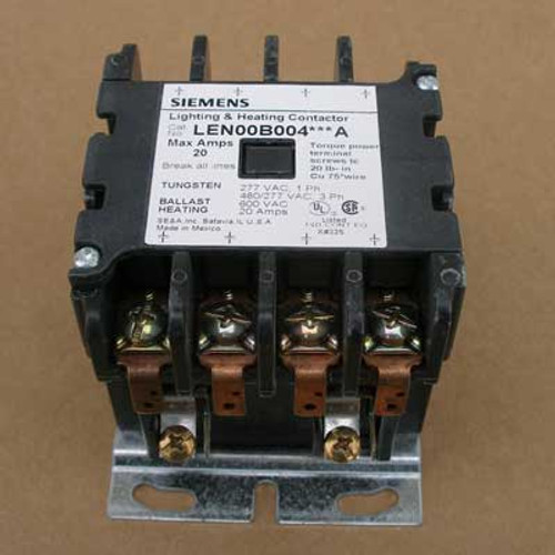 Siemens LEN00B004480A 20 Amp 480V 4 Pole Lighting Contactor Open - New