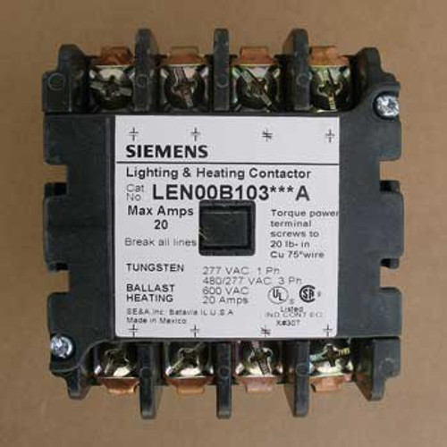 Siemens LEN00B103600A 20 Amp 4 Pole Lighting Contactor Open