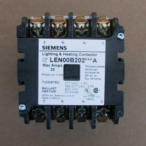 Siemens LEN00B202480A 20 Amp 4 Pole Lighting Contactor 480V Open