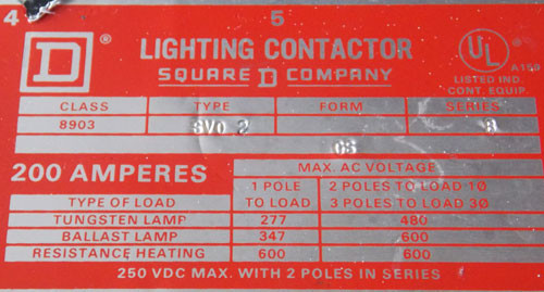 Square D 8903 SV02 Lighting Contactor 200 Amp 3 Pole 120V Coil - Used