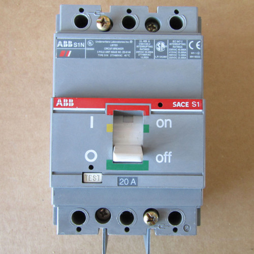 ABB E93565 S1N SACE S1 3 Pole 20 Amp 240V Circuit Breaker - Used