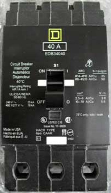 Square D EDB34070 3 Pole 70 Amp 480 VAC Circuit Breaker - New Pullout