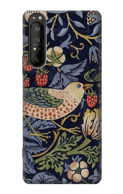 S3791 William Morris Strawberry Thief Fabric Case For Sony Xperia 1 II