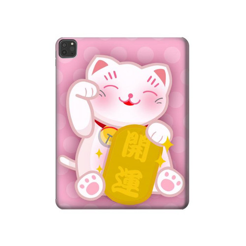 S3025 Pink Maneki Neko Lucky Cat Hard Case For iPad Pro 11 (2021,2020,2018, 3rd, 2nd, 1st)