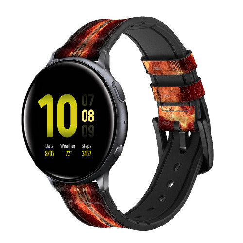CA0049 Fire Guitar Burn Leather & Silicone Smart Watch Band Strap For Samsung Galaxy Watch, Gear, Active