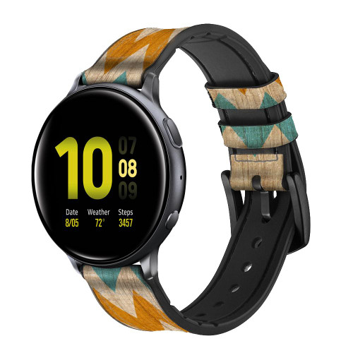 CA0545 Vintage Wood Chevron Graphic Printed Leather & Silicone Smart Watch Band Strap For Samsung Galaxy Watch, Gear, Active