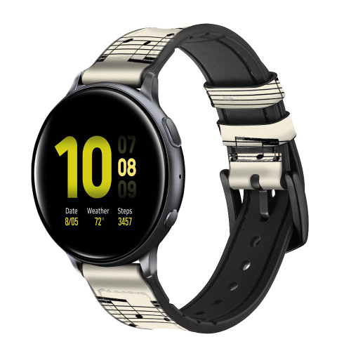 CA0570 Music Sheet Leather & Silicone Smart Watch Band Strap For Samsung Galaxy Watch, Gear, Active