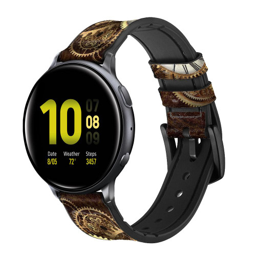 CA0596 Gold Clock Live Leather & Silicone Smart Watch Band Strap For Samsung Galaxy Watch, Gear, Active