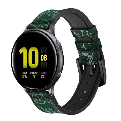 CA0615 Science Green Board Leather & Silicone Smart Watch Band Strap For Samsung Galaxy Watch, Gear, Active