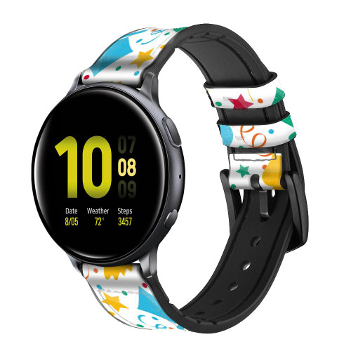 CA0637 Carnival Pattern Leather & Silicone Smart Watch Band Strap For Samsung Galaxy Watch, Gear, Active