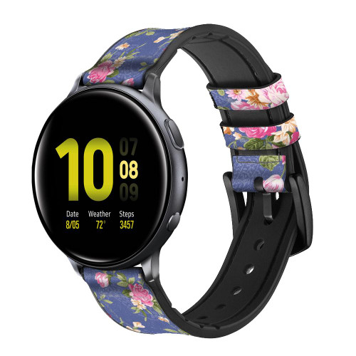 CA0644 Vintage Flower Pattern Leather & Silicone Smart Watch Band Strap For Samsung Galaxy Watch, Gear, Active