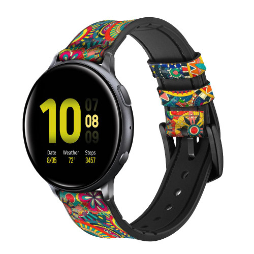CA0648 Colorful Pattern Leather & Silicone Smart Watch Band Strap For Samsung Galaxy Watch, Gear, Active