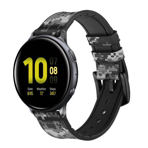 CA0653 Urban Black Camo Camouflage Leather & Silicone Smart Watch Band Strap For Samsung Galaxy Watch, Gear, Active