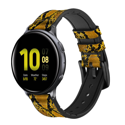 CA0675 Yellow Python Skin Graphic Print Leather & Silicone Smart Watch Band Strap For Samsung Galaxy Watch, Gear, Active