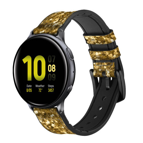 CA0691 Gold Glitter Graphic Print Leather & Silicone Smart Watch Band Strap For Samsung Galaxy Watch, Gear, Active