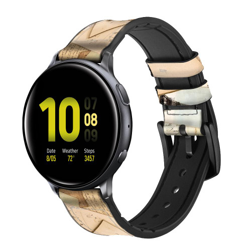CA0700 Postcards Memories Leather & Silicone Smart Watch Band Strap For Samsung Galaxy Watch, Gear, Active
