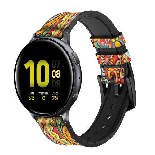 CA0705 Floral Paisley Pattern Seamless Leather & Silicone Smart Watch Band Strap For Samsung Galaxy Watch, Gear, Active