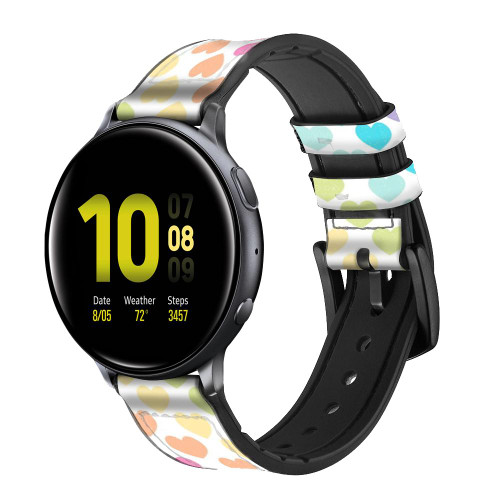 CA0791 Colorful Heart Pattern Leather & Silicone Smart Watch Band Strap For Samsung Galaxy Watch, Gear, Active